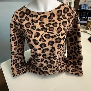 Leopard print long sleeve top wool blend